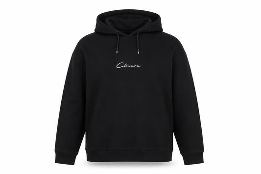 Front view of Closure London women’s black, size UK 12, cotton pullover hoodie