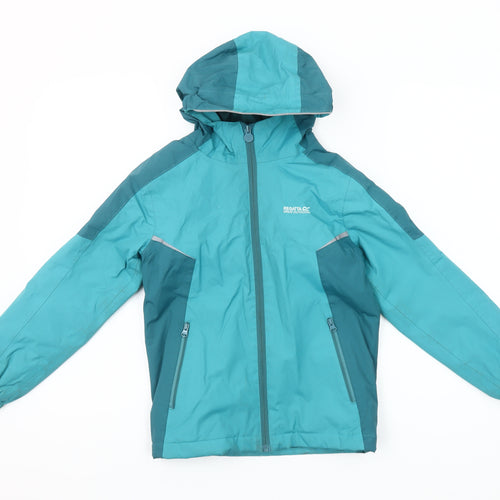 Regatta Girls Blue Waterproof Hooded Rain Coat Jacket 7-8 Years