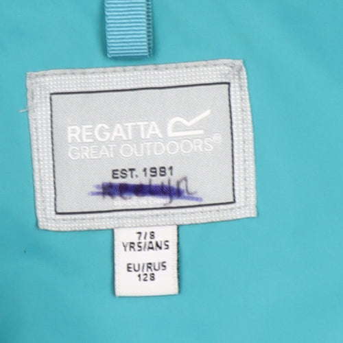Regatta Girls Blue Waterproof Hooded Rain Coat Jacket 7-8 Years