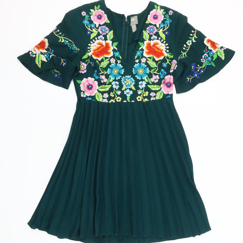 ASOS Women’s Green Floral Embroidered A-Line Dress Size 2