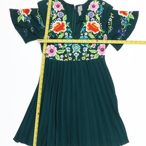 ASOS Women’s Green Floral Embroidered A-Line Dress Size 2