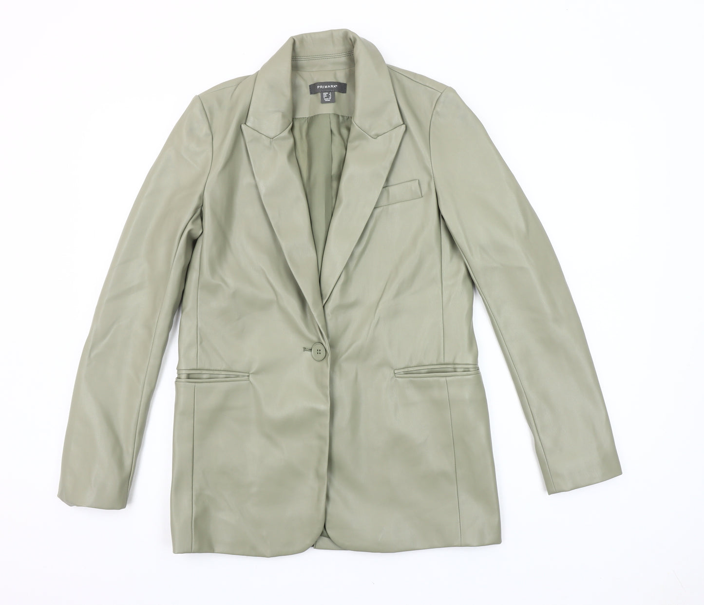 Primark Women’s Green Faux Leather Blazer Jacket Size 8