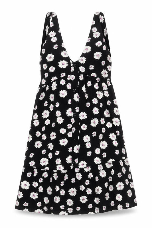 Front view of ASOS Women’s Black Floral Petite Dress, size UK 6, V-Neck Sleeveless