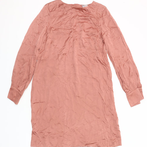 H&M Women Pink Viscose Shift Dress Size 10 Long Sleeve Casual