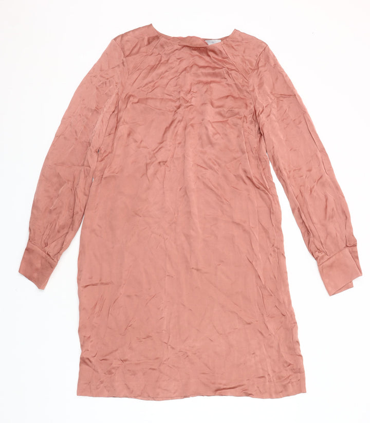 H&M Women Pink Viscose Shift Dress Size 10 Long Sleeve Casual