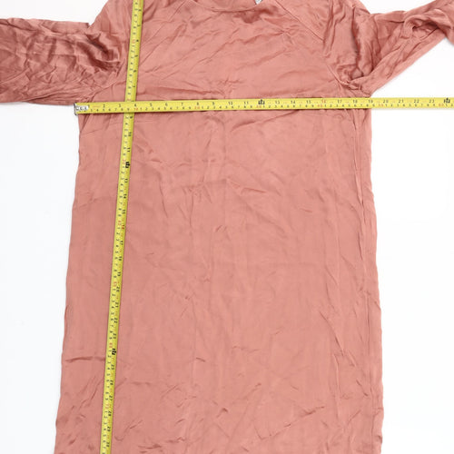 H&M Women Pink Viscose Shift Dress Size 10 Long Sleeve Casual