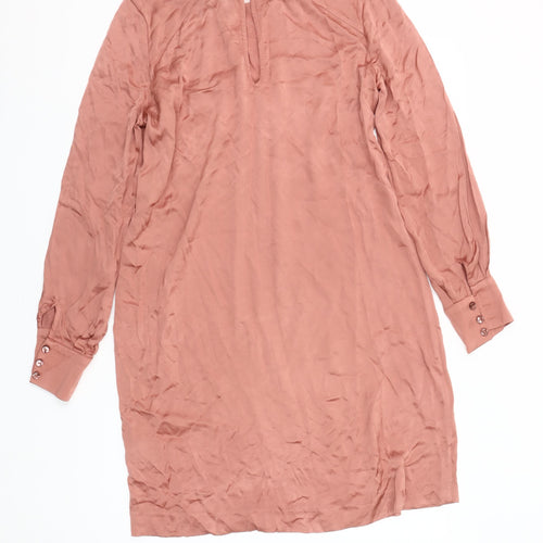 H&M Women Pink Viscose Shift Dress Size 10 Long Sleeve Casual