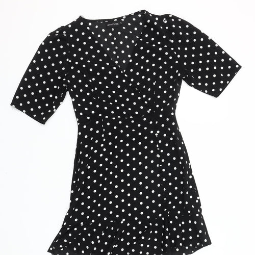 PrettyLittleThing Women’s Black Polka Dot Wrap Dress Size 2
