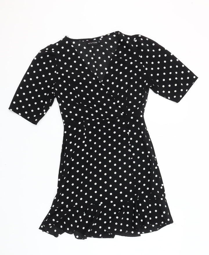 PrettyLittleThing Women’s Black Polka Dot Wrap Dress Size 2