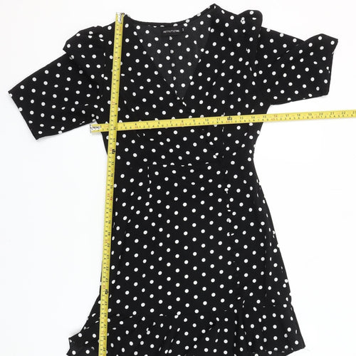 PrettyLittleThing Women’s Black Polka Dot Wrap Dress Size 2
