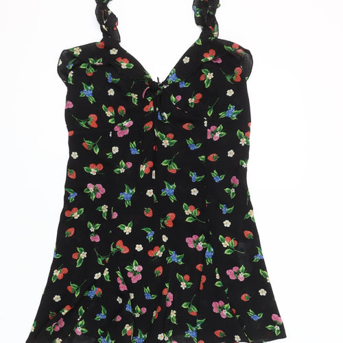 Zara Women Black Floral Short Slip Dress Size 12 Summer Party