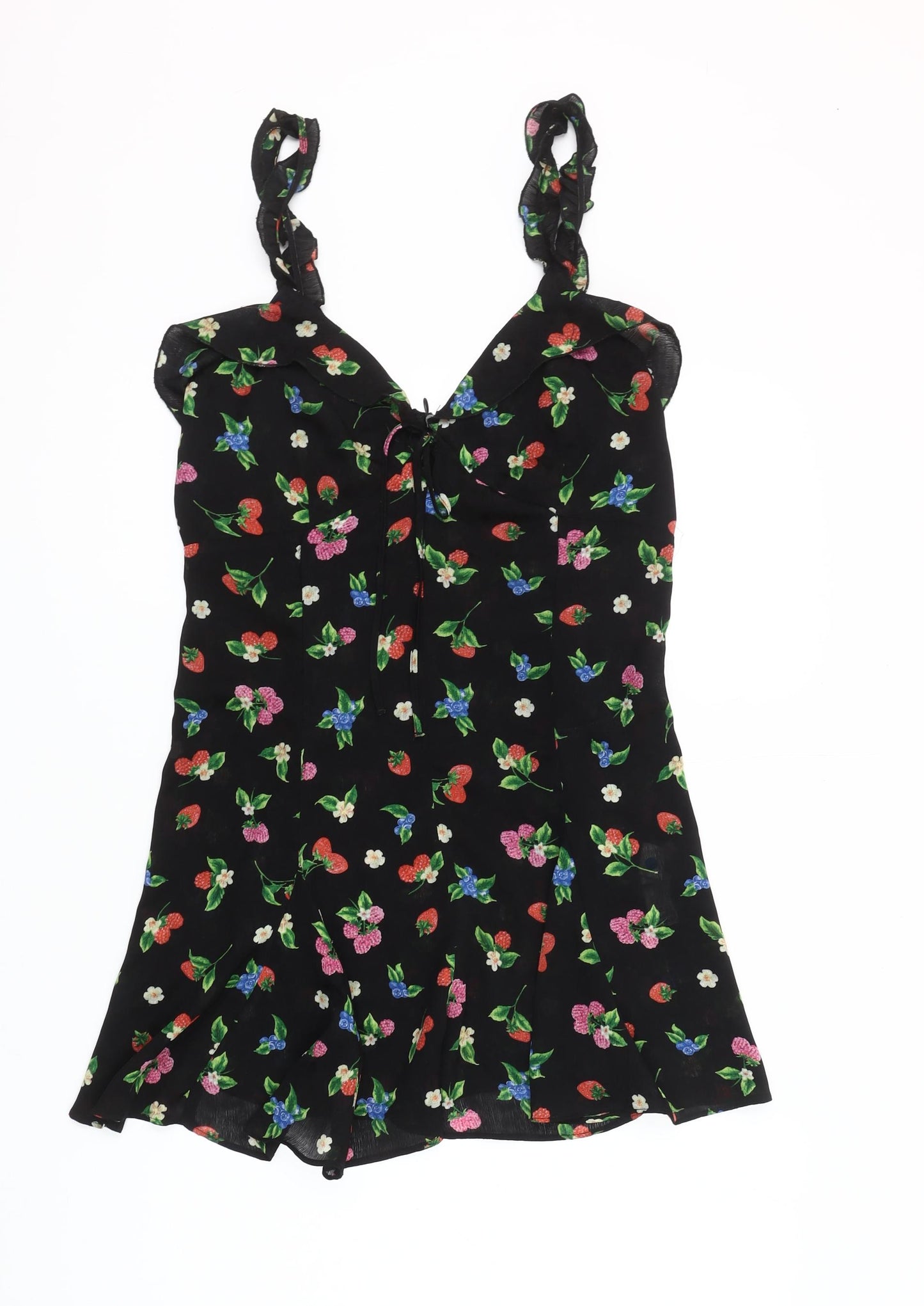 Zara Women Black Floral Short Slip Dress Size 12 Summer Party