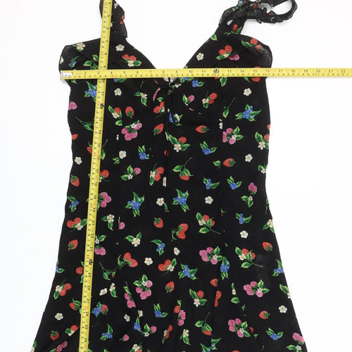 Zara Women Black Floral Short Slip Dress Size 12 Summer Party