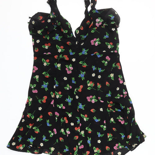 Zara Women Black Floral Short Slip Dress Size 12 Summer Party