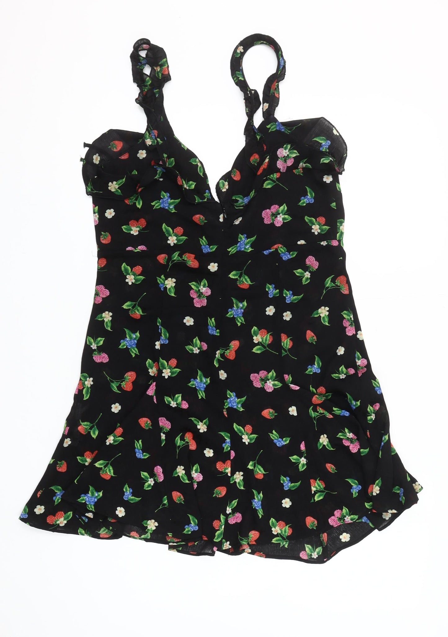 Zara Women Black Floral Short Slip Dress Size 12 Summer Party