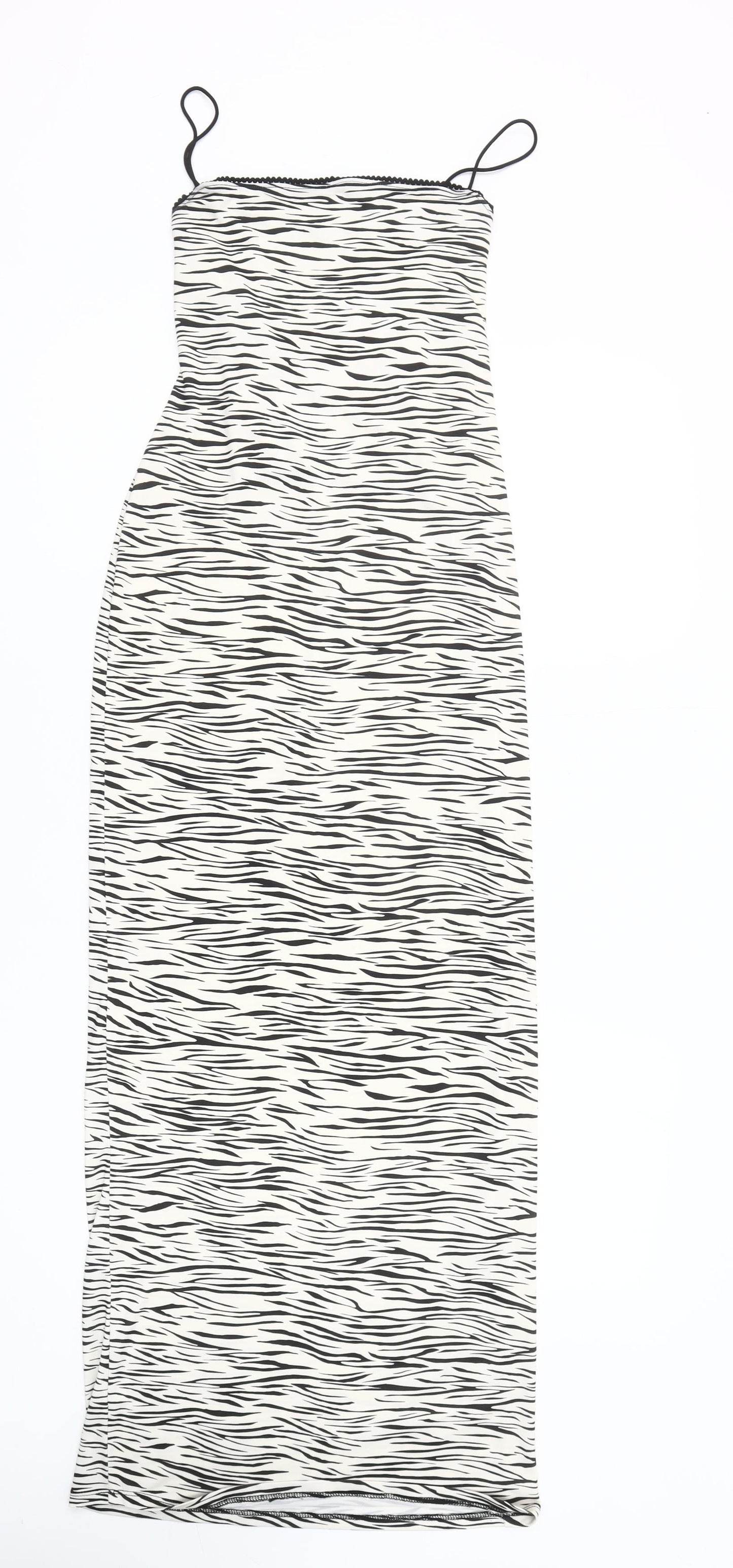 Bershka Women’s Black White Animal Print Slip Dress Size S Long