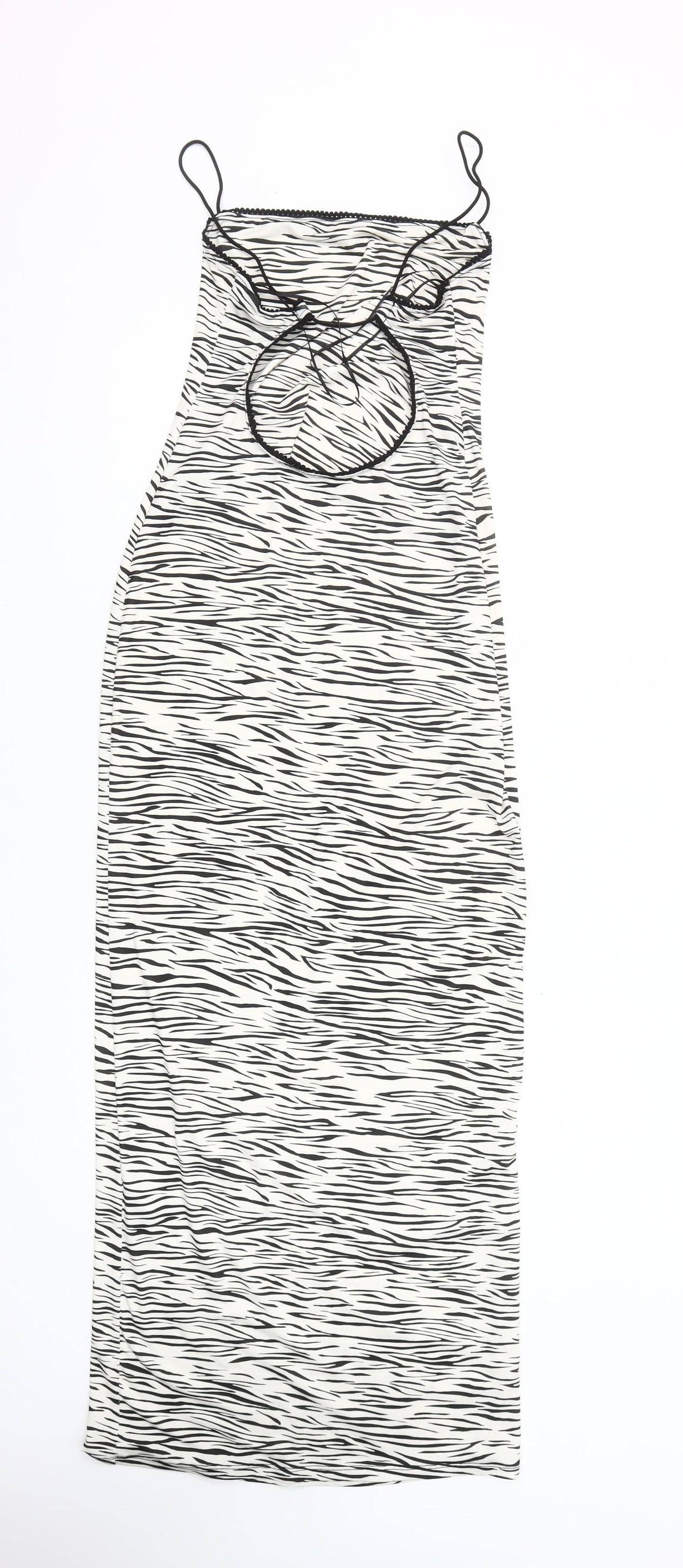 Bershka Women’s Black White Animal Print Slip Dress Size S Long