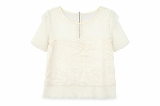 Front view of The Kooples women’s ivory lace blouse xl tunic style casual top