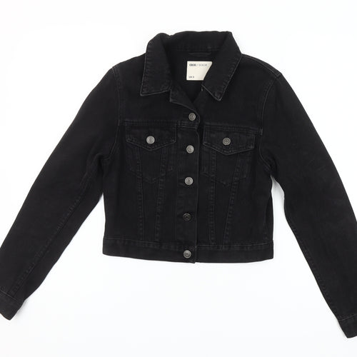 ASOS Women Black Denim Cropped Jacket UK 6 Casual Long Sleeve