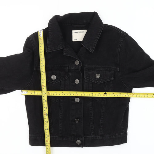 ASOS Women Black Denim Cropped Jacket UK 6 Casual Long Sleeve