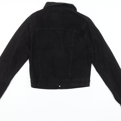 ASOS Women Black Denim Cropped Jacket UK 6 Casual Long Sleeve