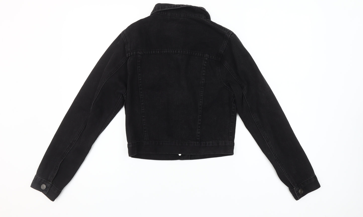 ASOS Women Black Denim Cropped Jacket UK 6 Casual Long Sleeve