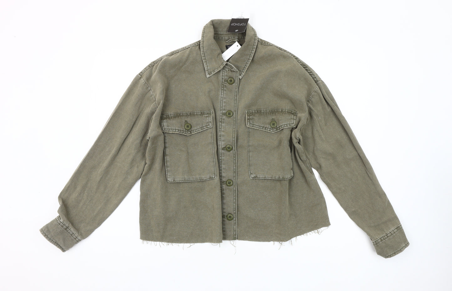 Topshop Women’s Green XS Cotton Military Jacket Casual Army Style