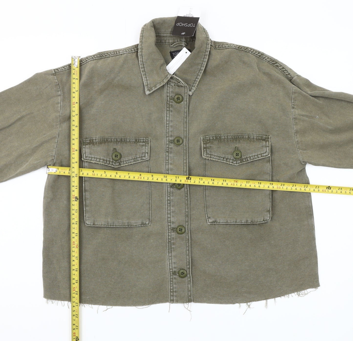 Topshop Women’s Green XS Cotton Military Jacket Casual Army Style