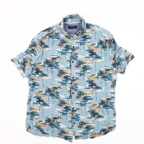 Marks and Spencer Men’s Blue Hawaiian Holiday Shirt L 41-43" Short Sleeve