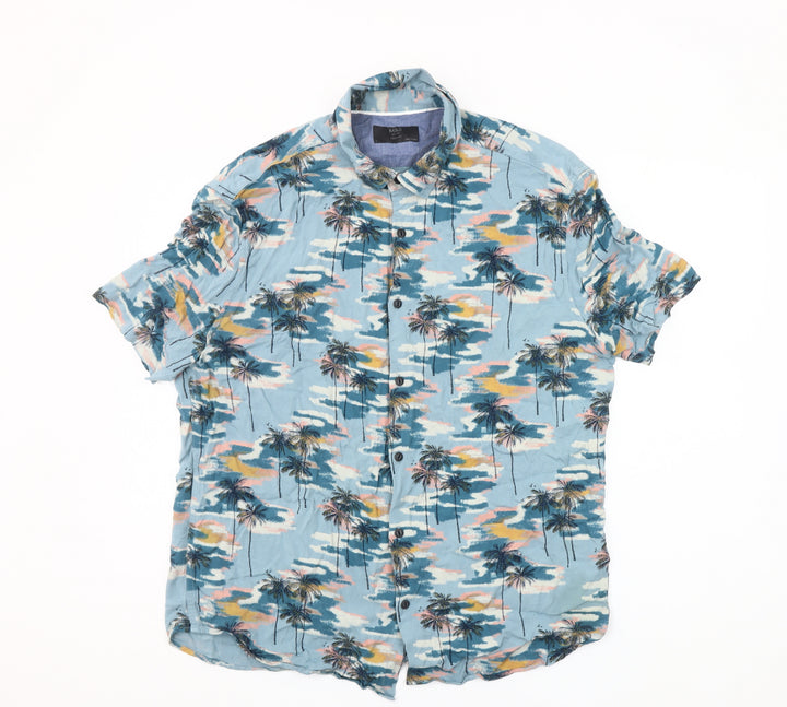 Marks and Spencer Men’s Blue Hawaiian Holiday Shirt L 41-43" Short Sleeve