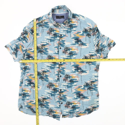 Marks and Spencer Men’s Blue Hawaiian Holiday Shirt L 41-43" Short Sleeve