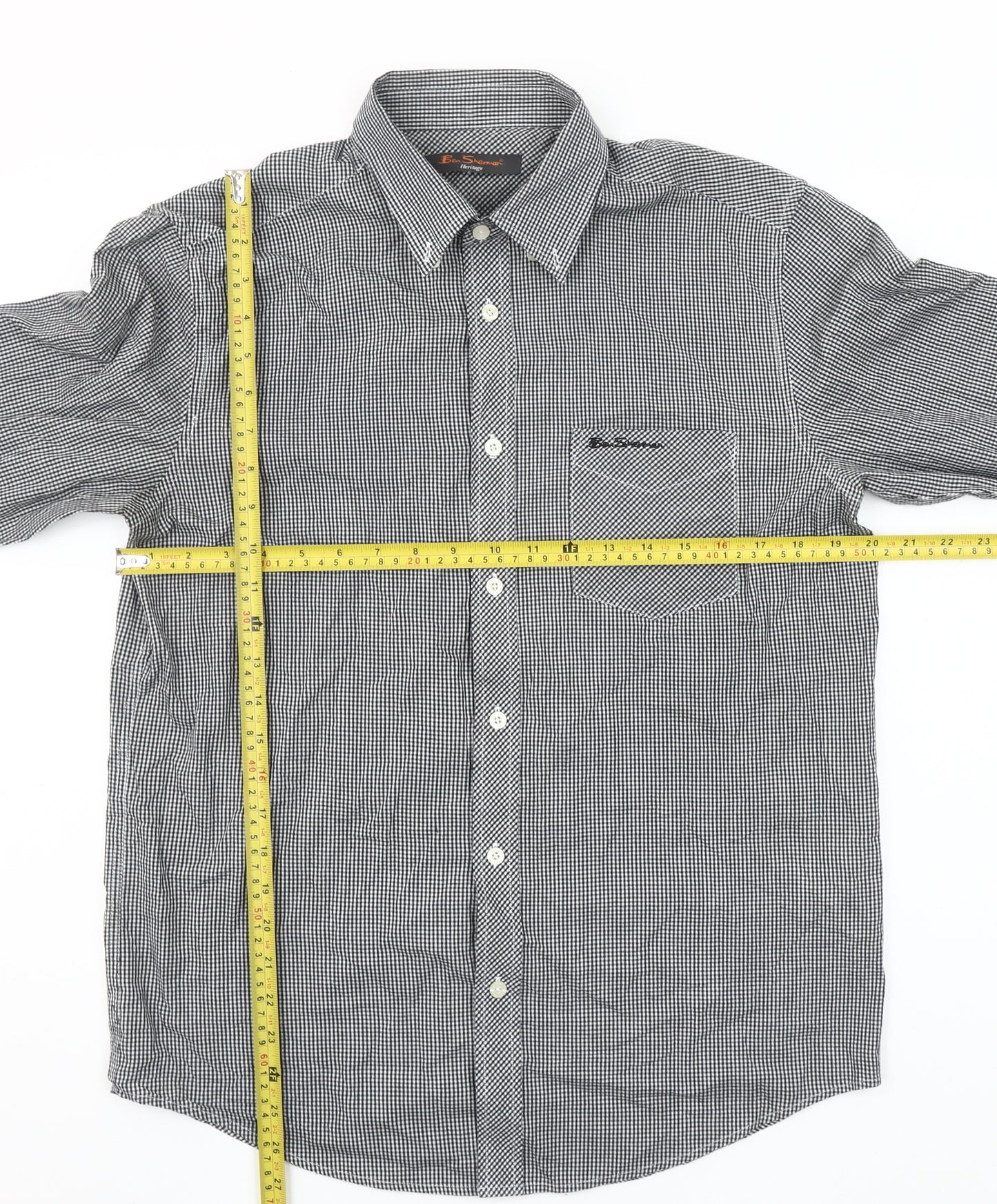 Ben Sherman Men's Black Check Button-Up Long Sleeve Shirt M