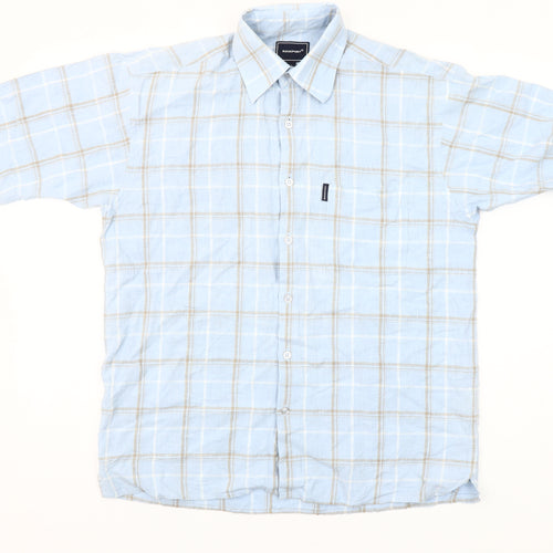 Rockport Men’s Blue Check Short Sleeve Linen Cotton Shirt S