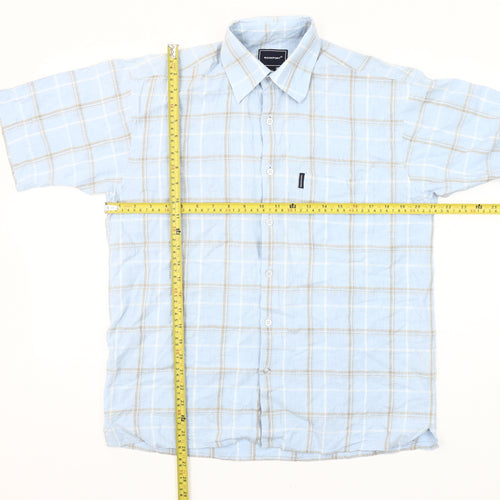 Rockport Men’s Blue Check Short Sleeve Linen Cotton Shirt S