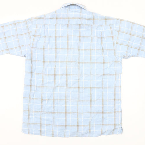Rockport Men’s Blue Check Short Sleeve Linen Cotton Shirt S