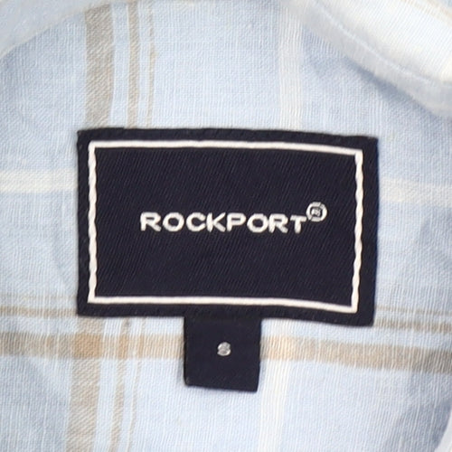 Rockport Men’s Blue Check Short Sleeve Linen Cotton Shirt S