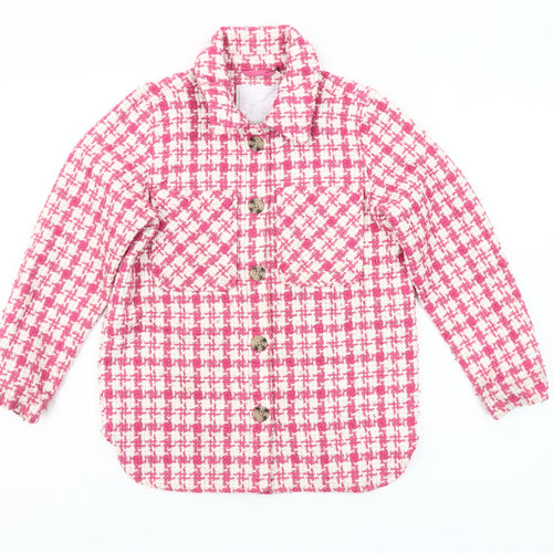 Matalan Girls Pink Houndstooth Shirt Jacket Age 9 Regular Fit