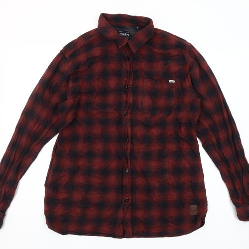 Jack & Jones Men's Red Plaid Flannel Shirt XL Long Sleeve Casual