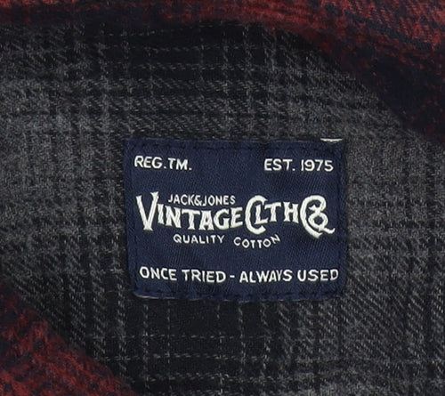 Jack & Jones Men's Red Plaid Flannel Shirt XL Long Sleeve Casual