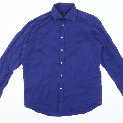 Canali Men's Blue Cotton Long Sleeve Button-Up Shirt Size 16 Regular