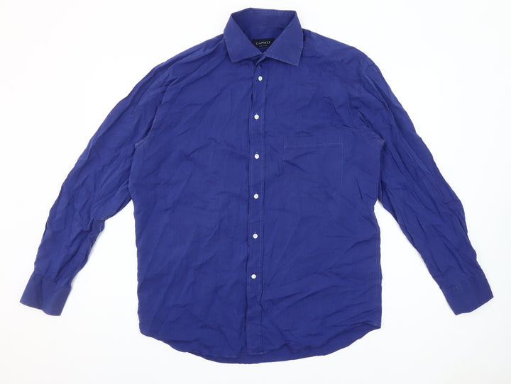 Canali Men's Blue Cotton Long Sleeve Button-Up Shirt Size 16 Regular