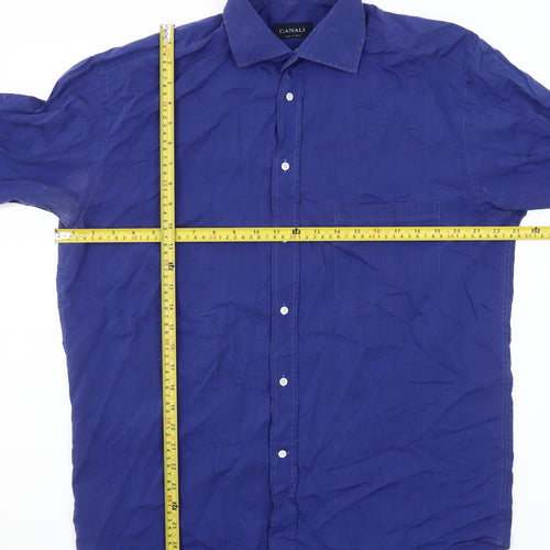Canali Men's Blue Cotton Long Sleeve Button-Up Shirt Size 16 Regular