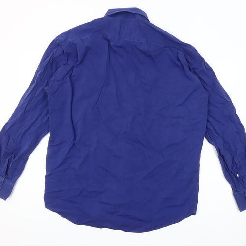 Canali Men's Blue Cotton Long Sleeve Button-Up Shirt Size 16 Regular