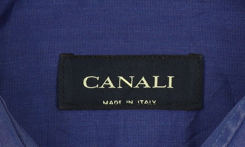 Canali Men's Blue Cotton Long Sleeve Button-Up Shirt Size 16 Regular