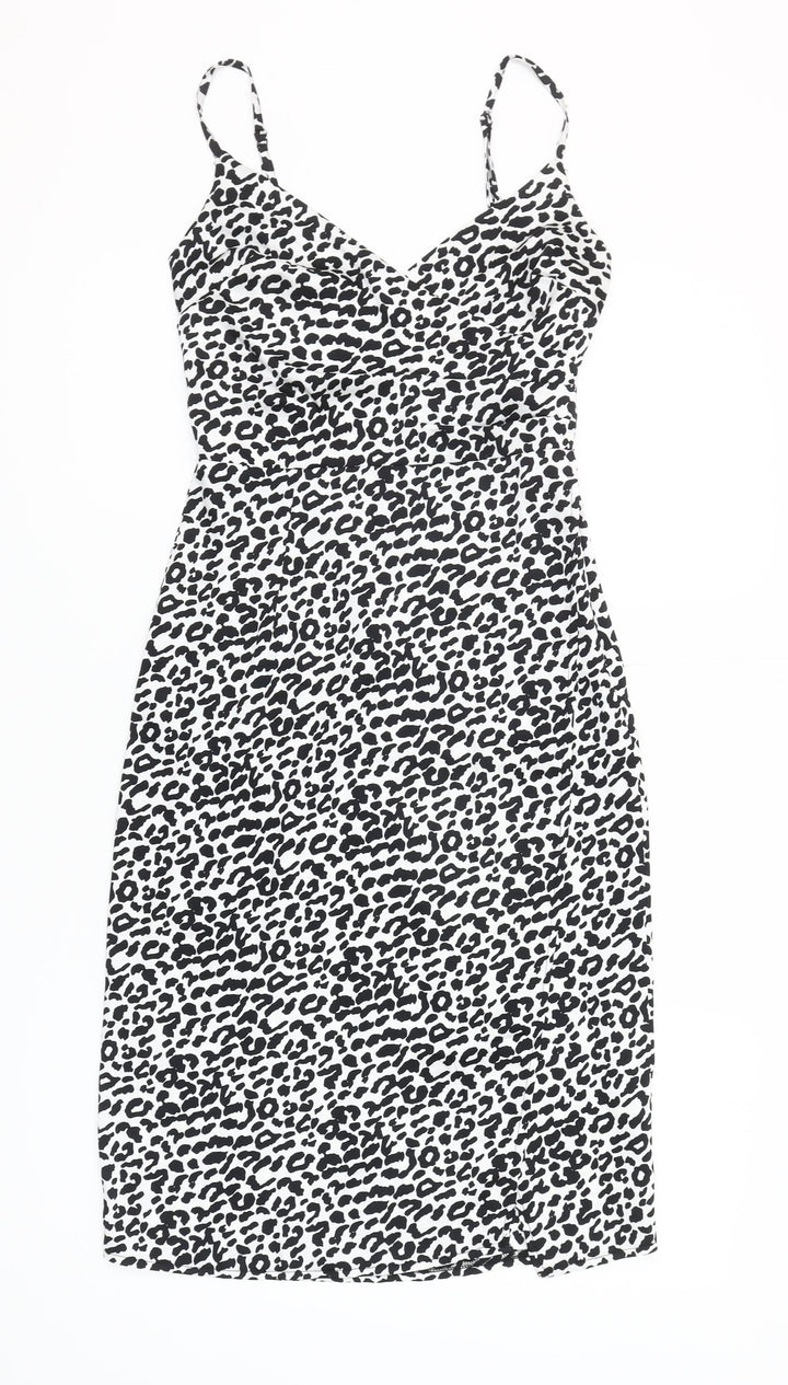 New Look Women’s Petite Black Leopard Print Knee Length Slip Dress UK 4
