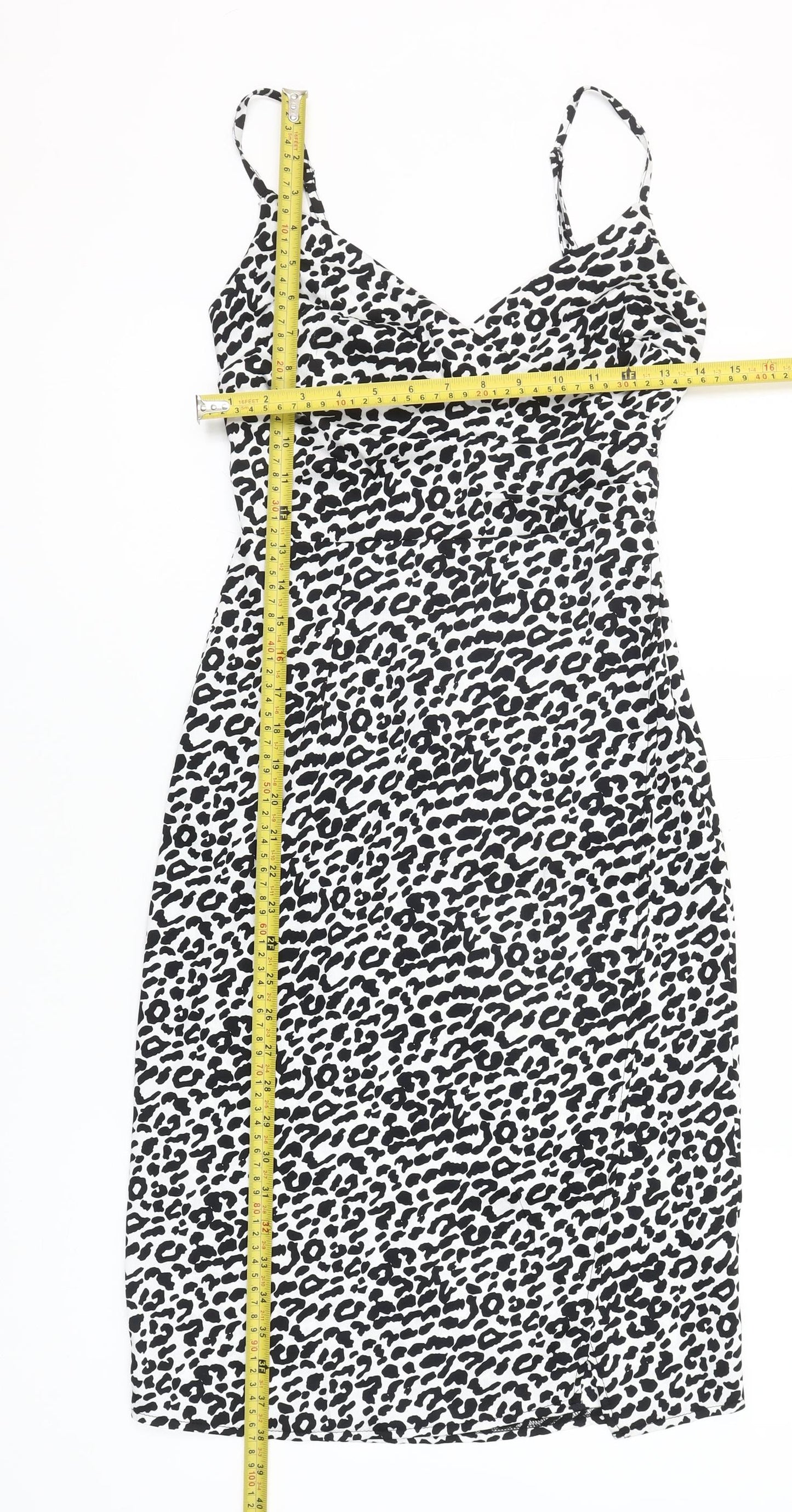 New Look Women’s Petite Black Leopard Print Knee Length Slip Dress UK 4