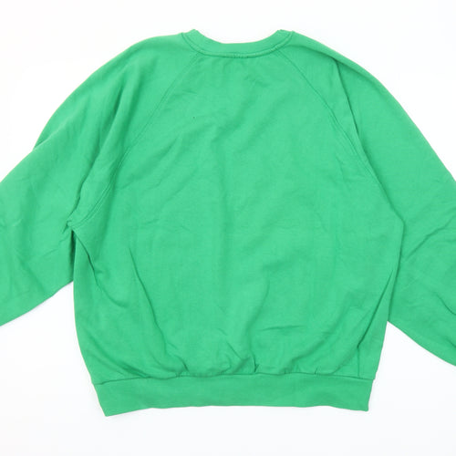 Bershka Women’s Green Graphic Pullover Sweatshirt Size 8