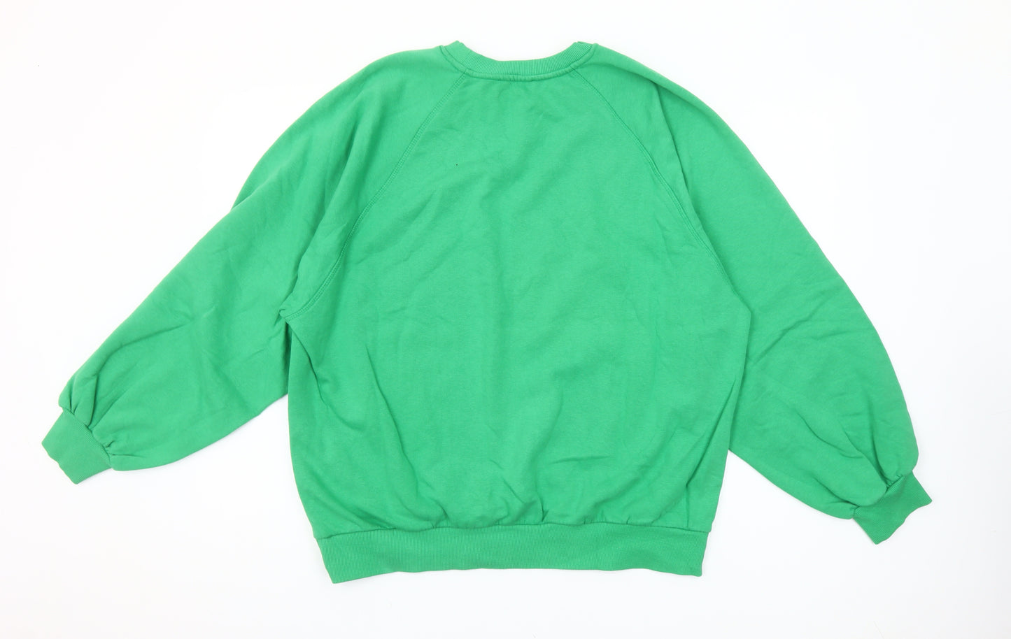 Bershka Women’s Green Graphic Pullover Sweatshirt Size 8