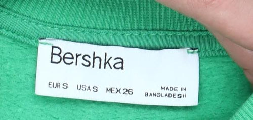 Bershka Women’s Green Graphic Pullover Sweatshirt Size 8