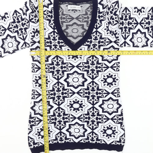 Gallery Women’s Blue XS Geometric V-Neck Knit Pullover Jumper